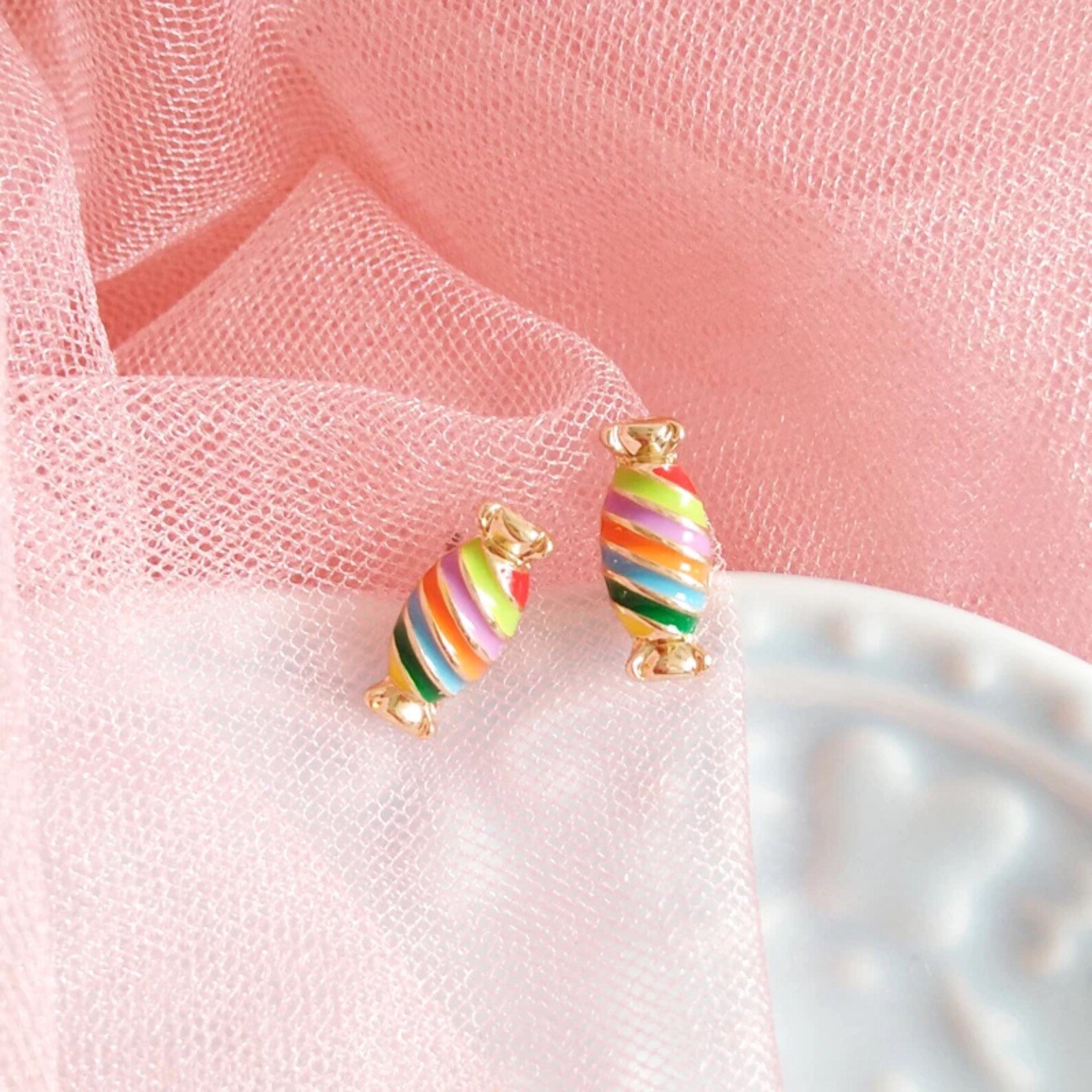 Candy Earrings Rainbow Candies Earrings Gold Sweet Earrings Etsy