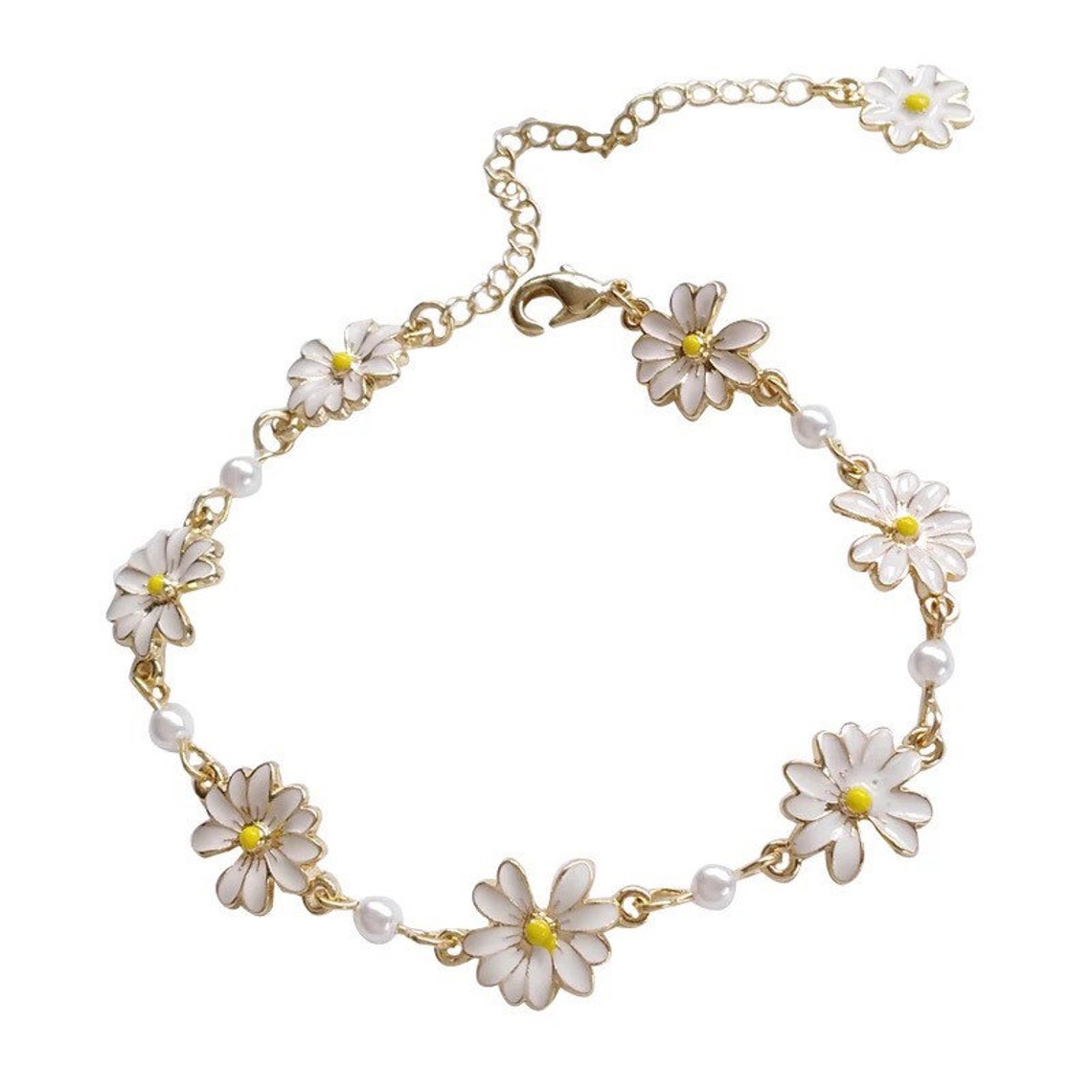 Daisy Bracelet White Flower Chain Bracelet Lovely White Etsy