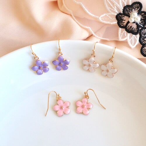 Sakura Cherry Blossom Earrings Gold Pearl Pink White Purple - Etsy