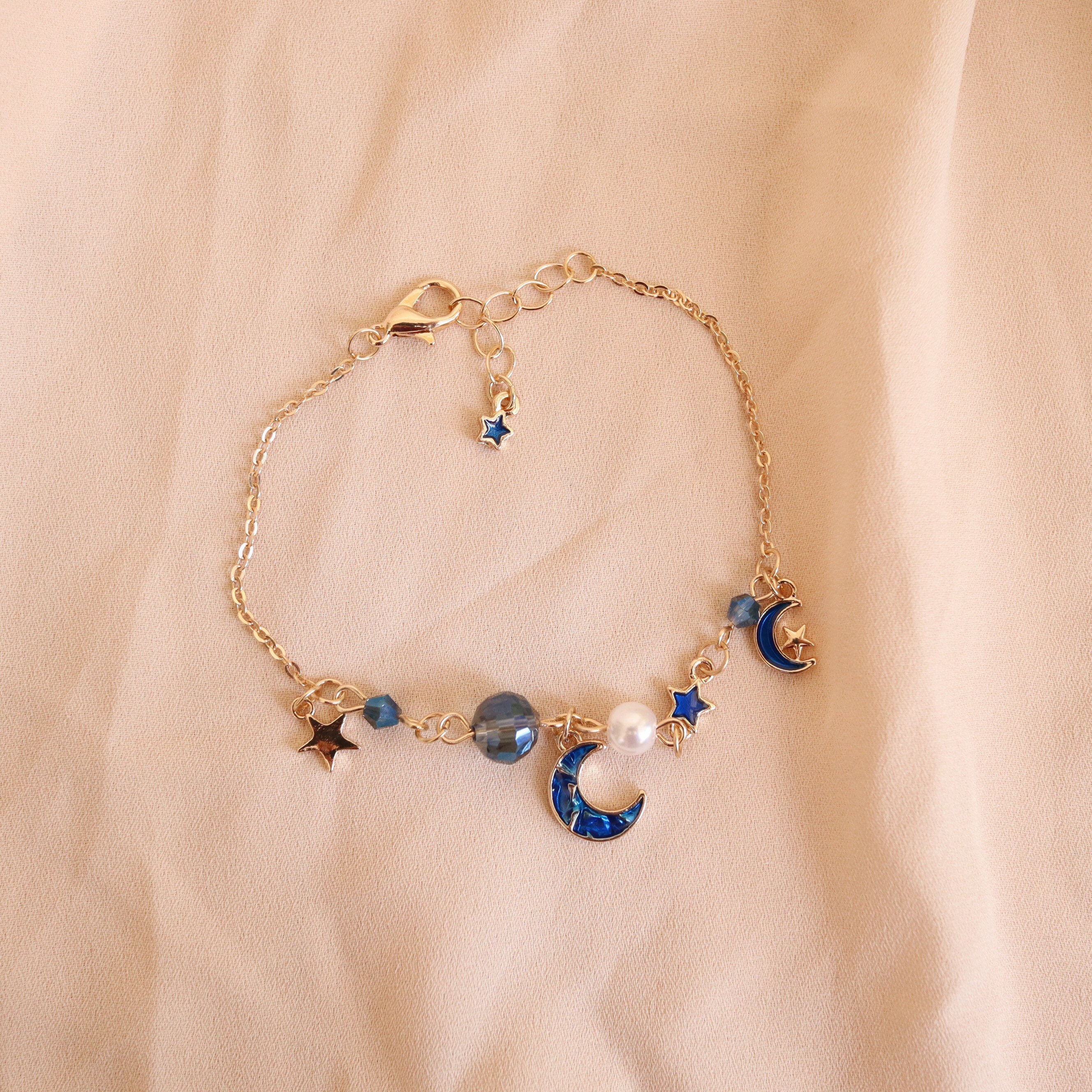 Moon and Star Bracelet Crescent Moon Charm Bracelet Blue / Etsy