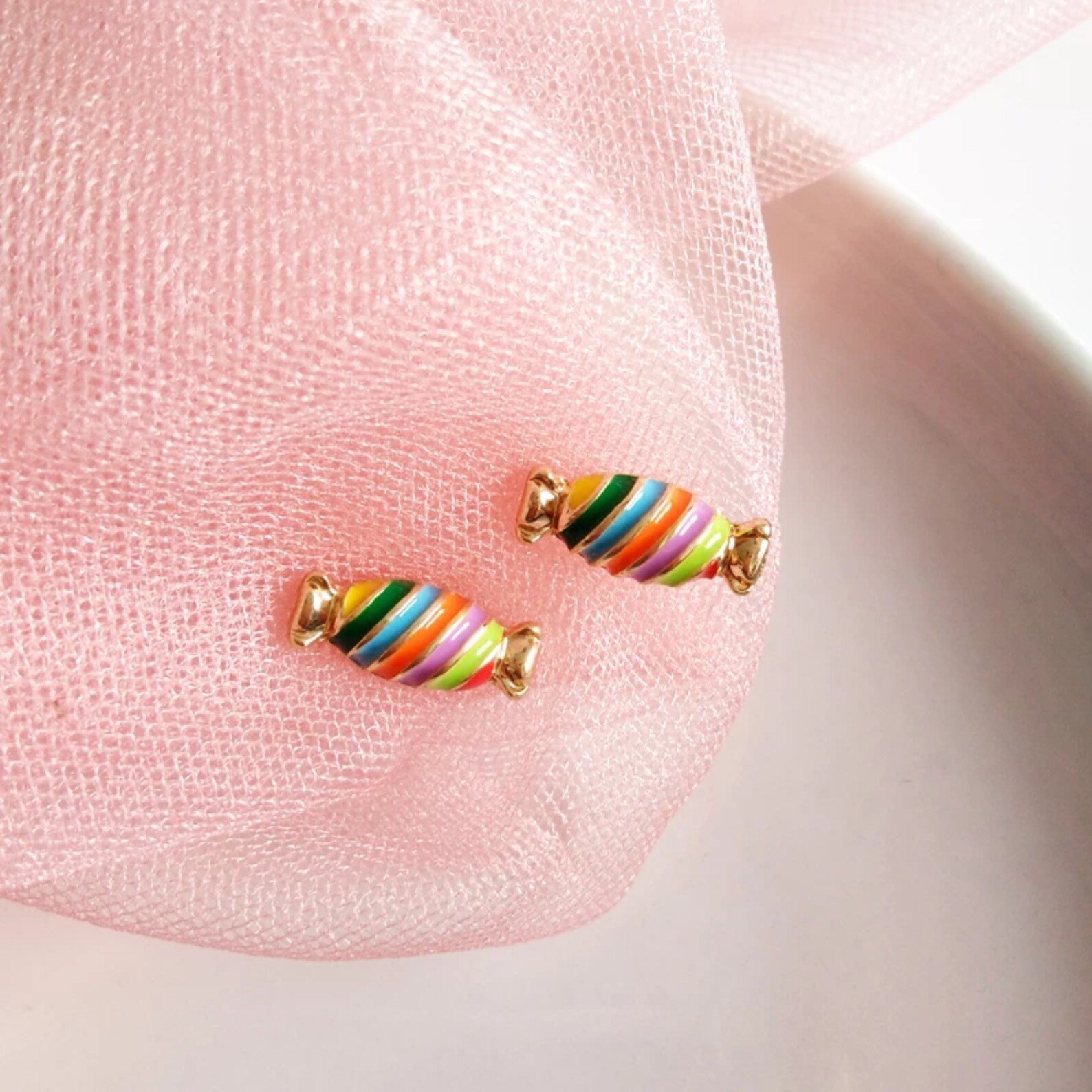 Candy Earrings Rainbow Candies Earrings Gold Sweet Earrings Etsy