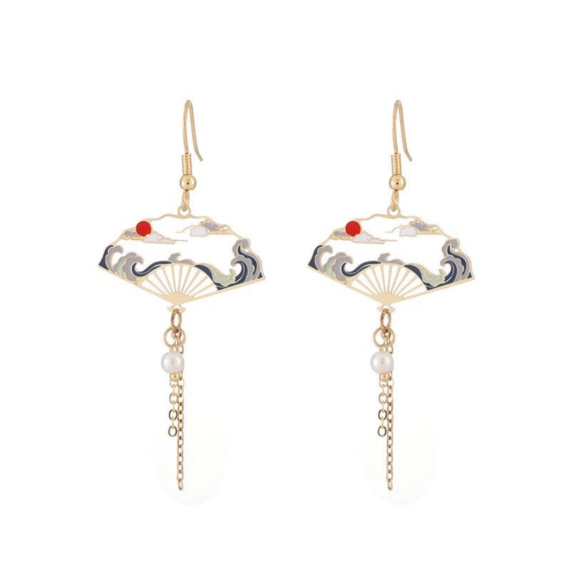 Vintage Fan Dangle Earrings Asian Traditional Fan Earrings Etsy