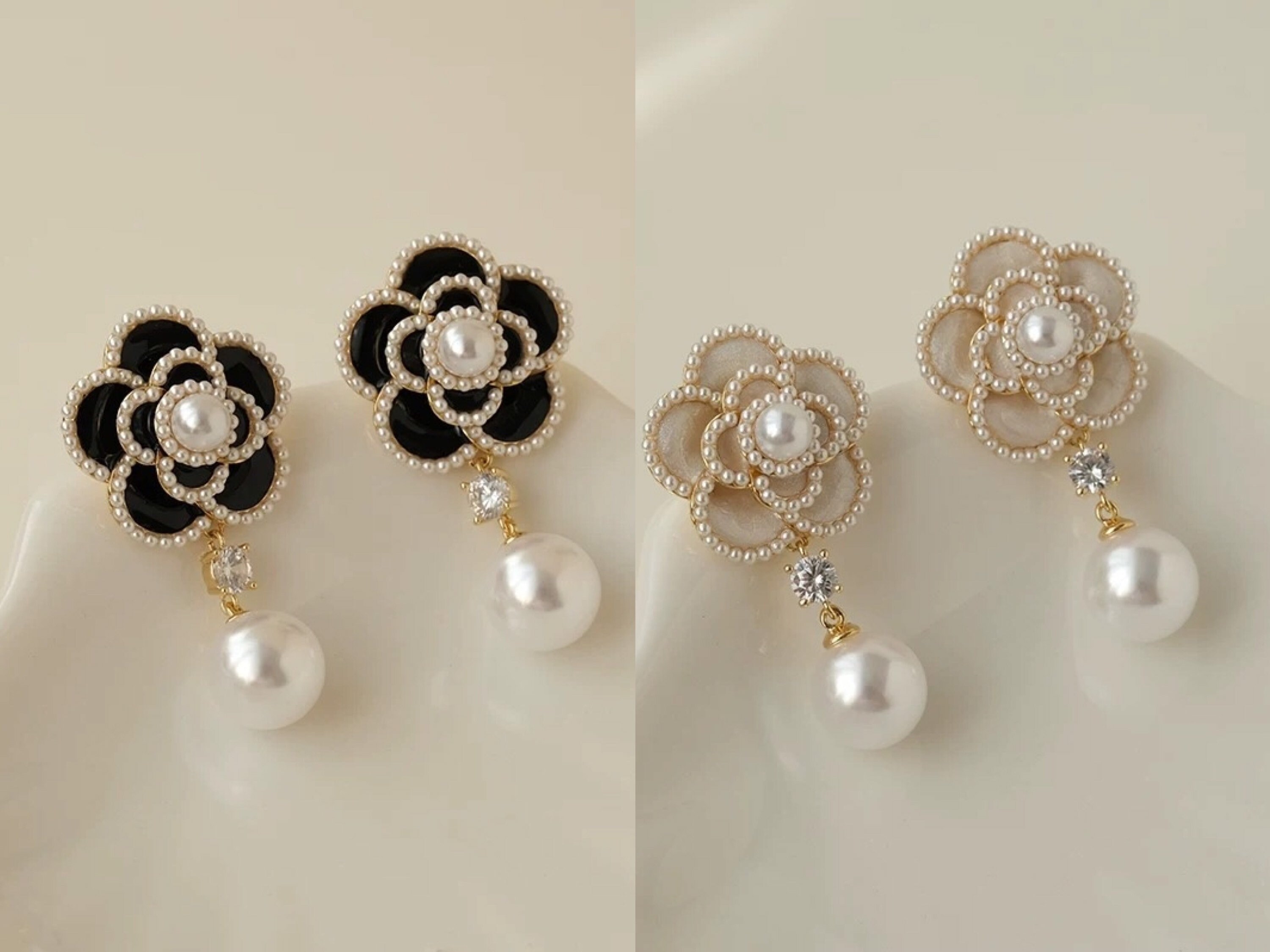 Chanel Earrings Fashion Pearl Diamond Double C Earrings Silver 925