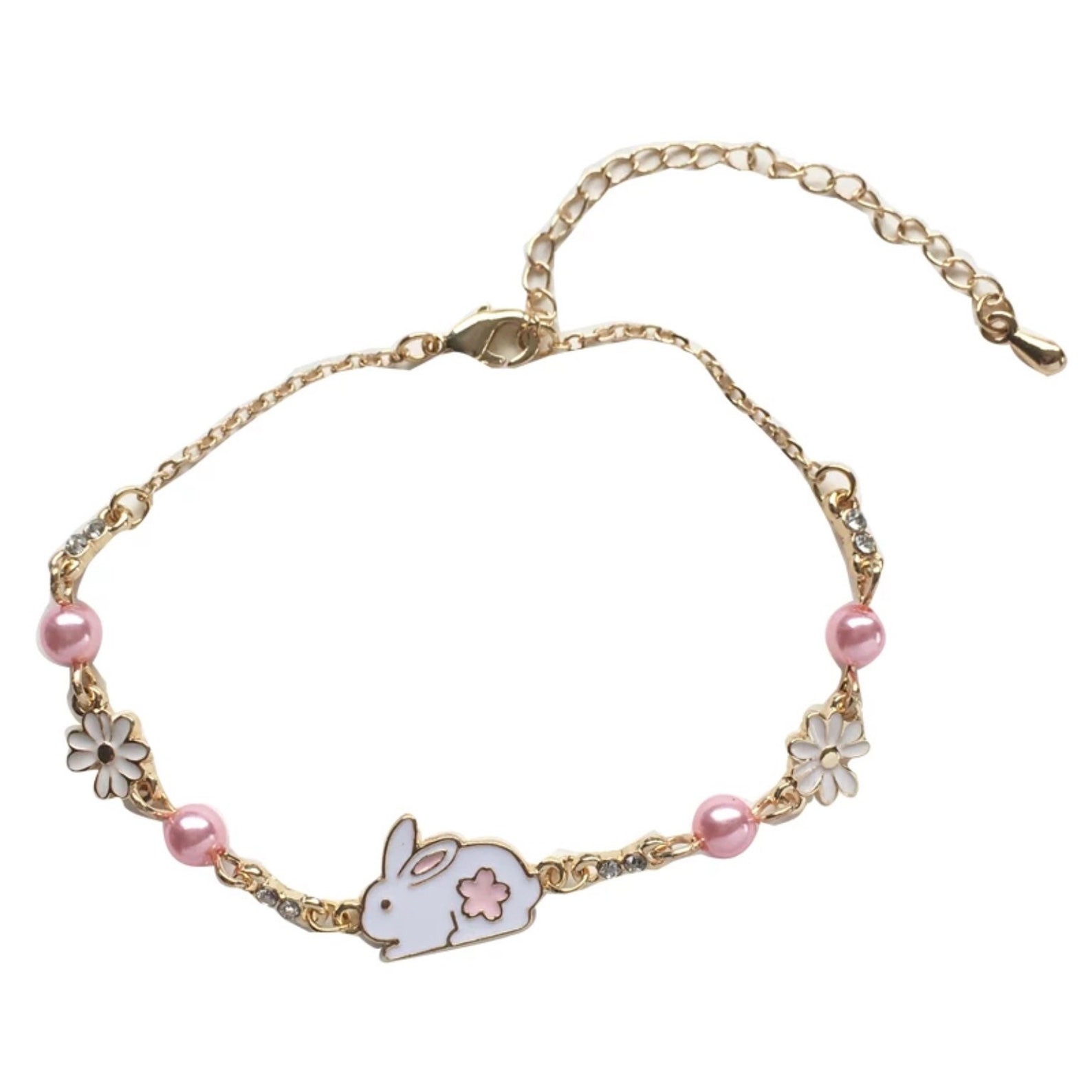 Lovely Bunny Bracelet Cute White Rabbit and Pink Pearl Etsy