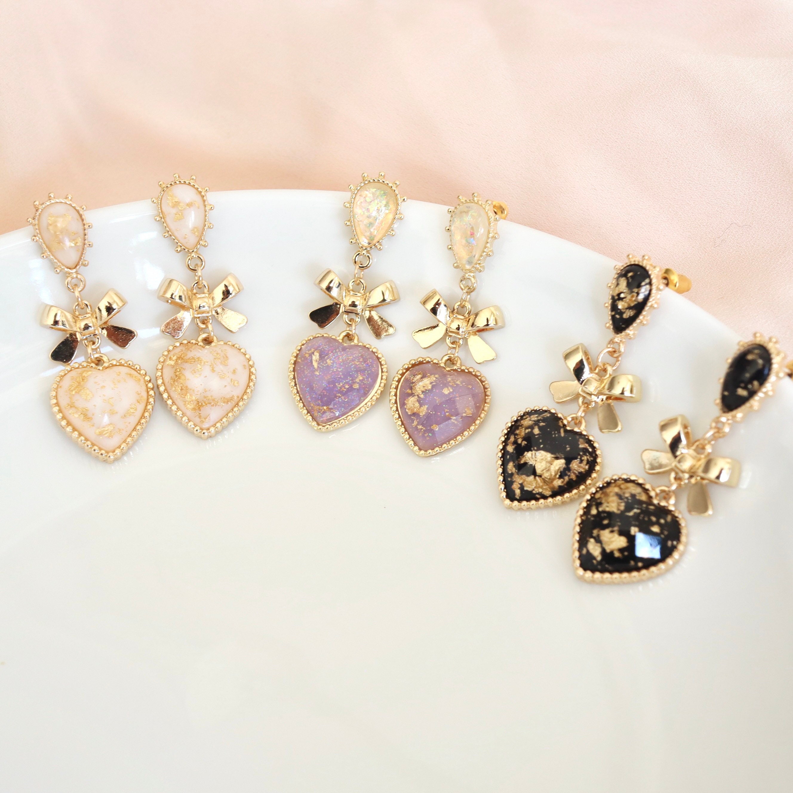 Princess Heart Earrings Acrylic Gold Flake Dangle Earrings | Etsy