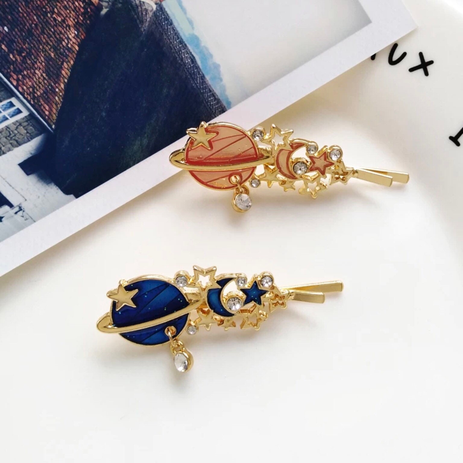 Women Vintage Alloy Moon Hair Clip Natural Stone Pendant Charms Clamp  Hairpin_ro