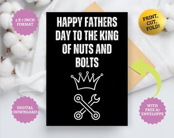 Tarjeta del Día del Padre para Papá Mecánico: El Rey de las Tuercas y los Tornillos (Descarga imprimible)