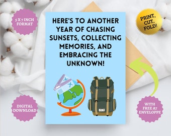 Backpacker Birthday Card: World Traveler Gift (Digital Download)