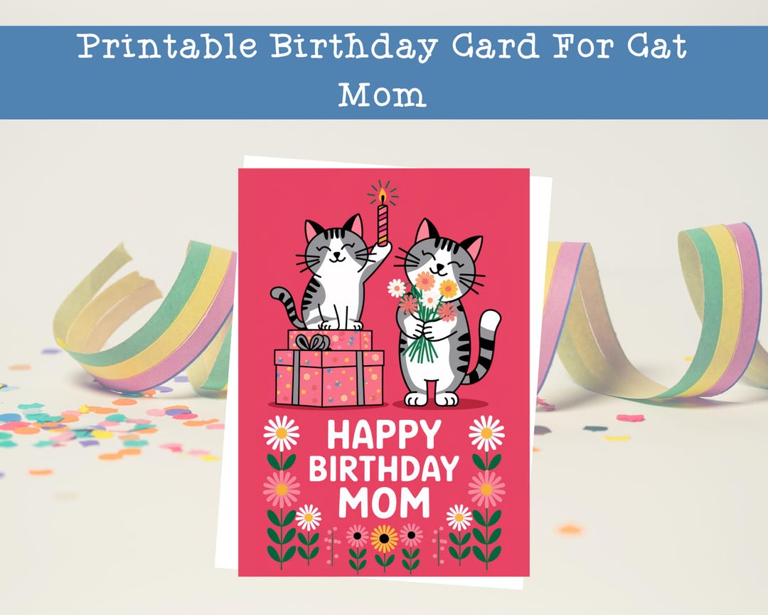Printable Birthday Card for Cat Mom, Cute Cats Card, Cat Owner Gift ...