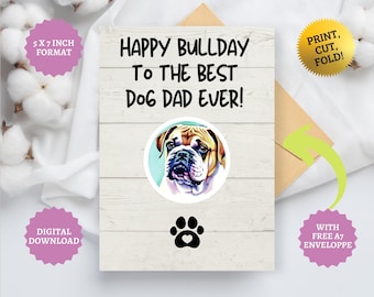 Tarjeta de cumpleaños de bulldog inglés: regalo para papá (descarga digital imprimible)