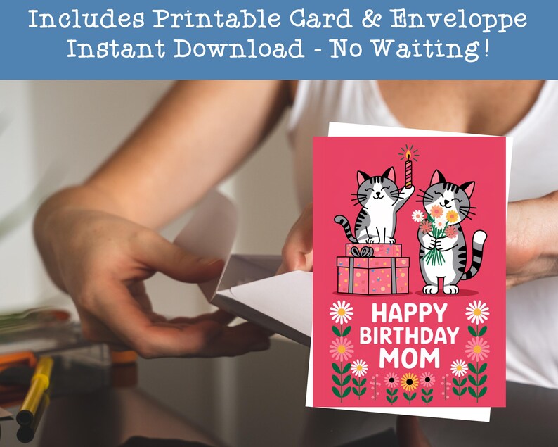 Printable Birthday Card for Cat Mom, Cute Cats Card, Cat Owner Gift ...