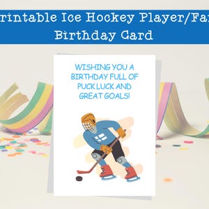 Carte d'anniversaire imprimable de hockey sur glace | Cadeau pour joueur de hockey sur glace | Carte-cadeau pour partisan de la LNH | Joueur de hockey sur glace poursuivant la rondelle