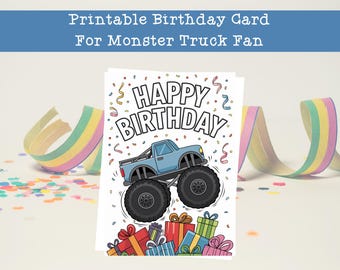 Tarjeta de cumpleaños de Monster Truck: Tema de coche grande (imprimible)