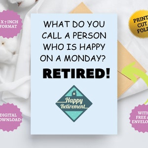 Funny Retirement Card Retire Party Gift For Retired Co-Worker Colleague Celebration, Coworker Goodbye Gift, PDF PNG Instant Download