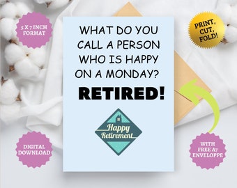 Funny Retirement Card Retire Party Gift For Retired Co-Worker Colleague Celebration, Coworker Goodbye Gift, PDF PNG Instant Download