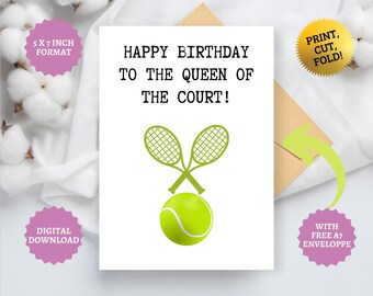 Tarjeta de cumpleaños imprimible para mamá tenista, regalo para mamá tenista, descarga instantánea