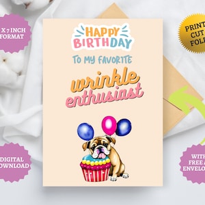Carte d'anniversaire British Bulldog pour chien maman bouledogue anglais papa cadeau, amateur de rides, imprimable téléchargement immédiat, 5 x 7, PNG PDF JPG