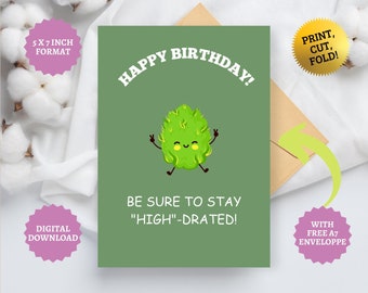 Tarjeta de cumpleaños divertida para fumetas: "Mantente drogado" (PNG, JPG, PDF)