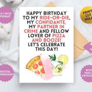 Bestie Birthday Card Best Friend Special Gift For Her Personalized Instant Printable Download With Free A7 Envelope