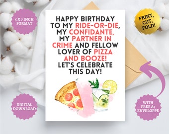 Biglietto di auguri di compleanno Bestie, regalo speciale per la migliore amica per lei, download stampabile istantaneo personalizzato con busta A7 gratuita