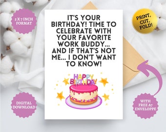 Small Cards Rude Co Worker Blank Inside Greeting Cards Funny Office Birthday Card - Rude Humor ...