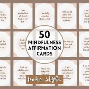 50 BoHo Mindfulness Affirmation Cards - Gratitude Self-Love Affirmations Deck - Words Of Encouragement - Positive Quotes - Instant Download