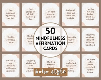 50 Tarjetas de Afirmaciones Boho: Atención Plena y Gratitud (Descarga Instantánea)