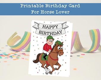 Tarjeta de cumpleaños imprimible para amantes de los caballos, bonito regalo de cumpleaños de caballos, tarjeta para niños amantes de los caballos y ponis, regalo para amantes de los animales.