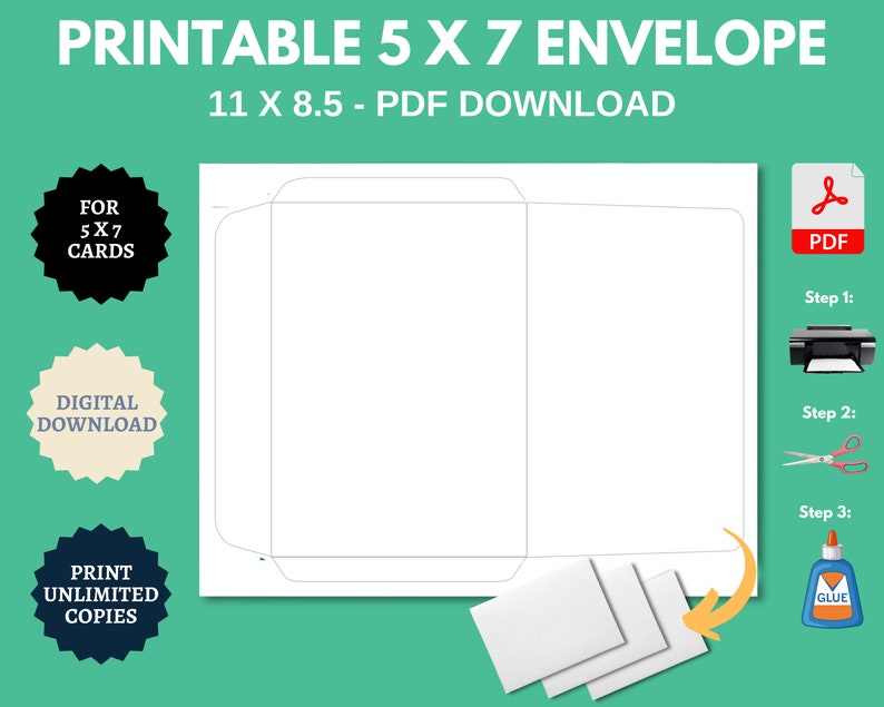 Printable A7 Envelope Template 5 X 7 DIY Digital Greeting Card Envelope