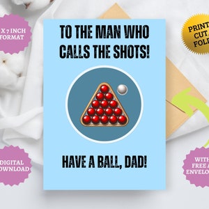 Birthday Card For Snooker Dad Pool Table Player Gift Billiard Cue Father Card, Instant Download