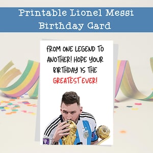 Lionel Messi Cartoon Birthday Card | Football Card  | Soccer Fan World Cup Birthday Card | Messi Birthday Gift