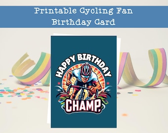 Tarjeta de cumpleaños ciclista: "¡Feliz cumpleaños, campeón!" (PDF y JPG)