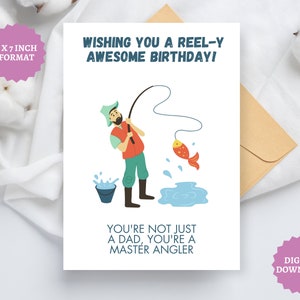 Tarjeta de cumpleaños para pescador amante de los peces regalo de pesca para papá pescado amante marido papá presente regalo imprimible
