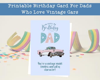 Tarjeta de cumpleaños de coche clásico para papá y abuelo (imprimible)