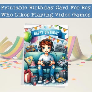 ビデオゲームが好きな男の子のための印刷可能な誕生日カード、孫、息子、子供の誕生日カードのためのゲームカード