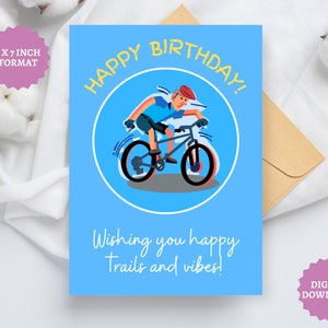 Birthday Card For Mountain Biker Bike Adventure Gift Biking Cards Mountain Bike Birthday, Outdoor Cycling, Riding Bike, Instant Download