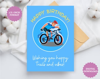 Birthday Card For Mountain Biker Bike Adventure Gift Biking Cards Mountain Bike Birthday, Outdoor Cycling, Riding Bike, Instant Download