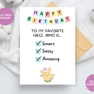 Carte d'anniversaire pour nièce, cadeau personnalisé, carte nièce préférée de tante tante, de l'oncle à la nièce, téléchargement immédiat