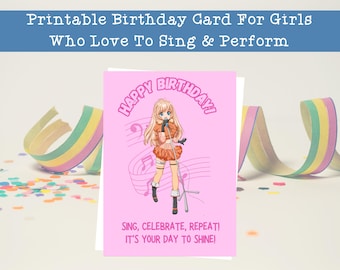 Tarjeta de cumpleaños para niña cantante: Karaoke rosa (descarga digital)