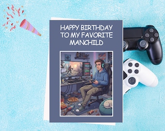 Tarjeta de cumpleaños divertida de videojuegos para él (descarga digital)