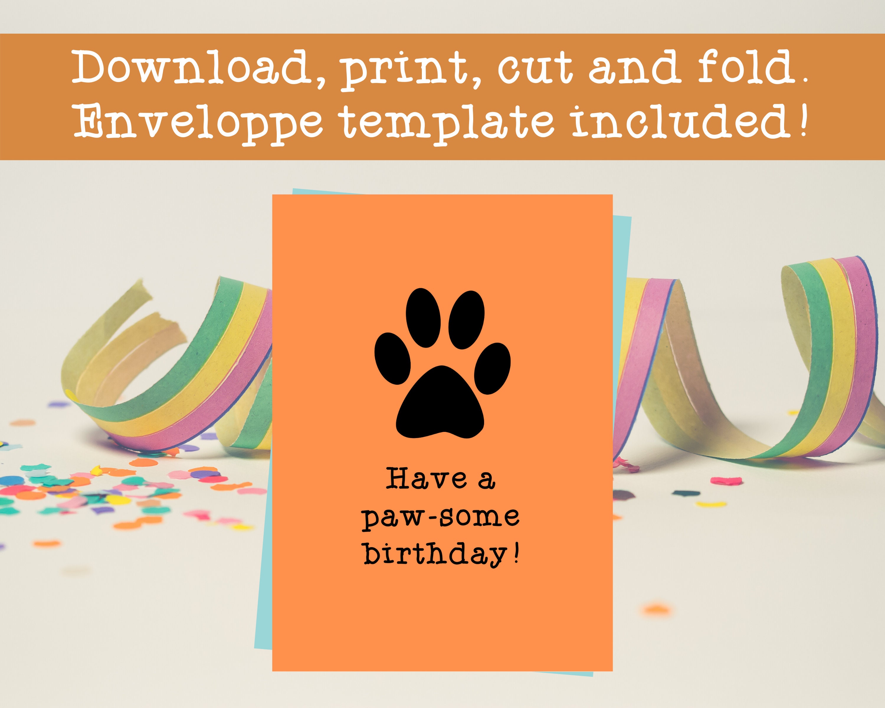Printable Happy Birthday Card Dog Paw Digital Instant - Etsy Nederland