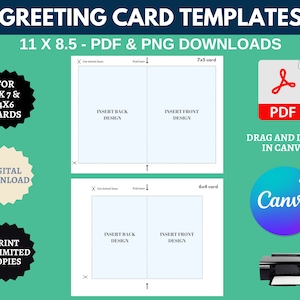 A7 card template for printing 4x6 and 5x7-inch greeting cards Canva template for landscape and portrait