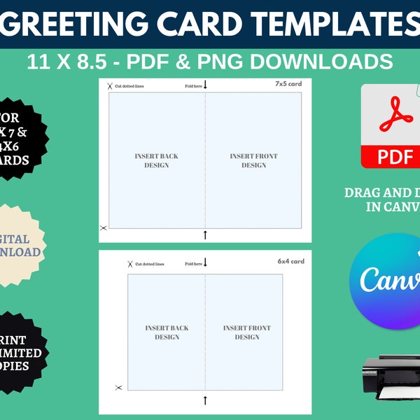 A7 card template for printing 4x6 and 5x7-inch greeting cards Canva template for landscape and portrait