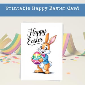 Carte imprimable Joyeuses Pâques, jolie carte de lapin, carte de voeux de Pâques, carte postale de Pâques de lapin, carte de correspondance de printemps, lapin de Pâques aquarelle