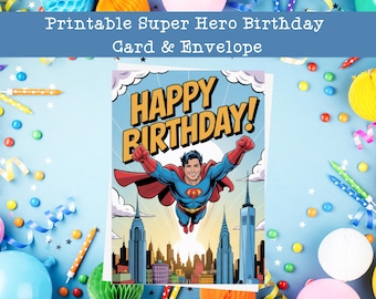 Tarjeta de cumpleaños de superhéroe imprimible / Descarga instantánea / Regalo perfecto para fanáticos de Superman / Tarjeta de cumpleaños para niños / Regalo para amantes de Marvel