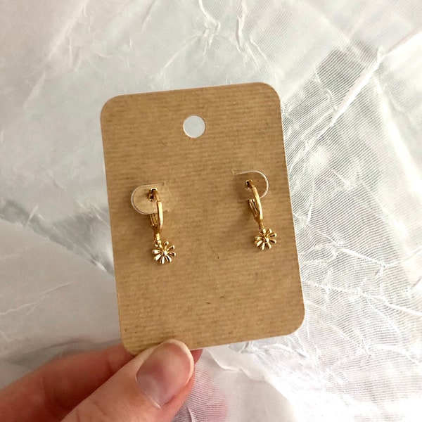 Gold Daisy Huggie Hoops Small Hoop Earrings - 18k plated gold