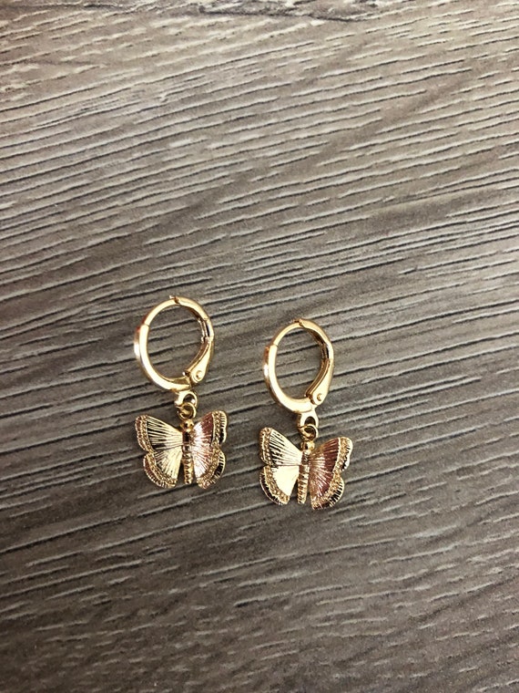 Butterfly Gold Hoop Earrings Huggie Hoops Small Hoops  18k - Etsy