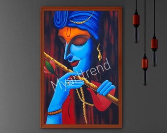 Krishna painting, Indian art, Indian painting, Wall decor, home decor, Krishna art, Art decor, modern art, acrylic painting, Traditional art