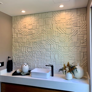 Handmade Ceramic Tile Backsplash (Mid-Century, Modern, Abstract Shapes, Geometric, Bohemian) Great for Bathrooms, Kitchen, Outdoor