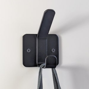 Coat Hook, Black Metal Hook, Bathroom Wall Hook, Heavy Duty Wall Coat Rack, Steel Double Hook, MCM Coat Hook, Farmhouse Coat Rack